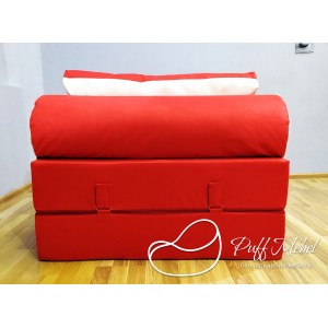 Бескаркасный диван 100х100х40см, цвет красный+белый, материал Велюр, Sofa Fom , Puffmebel 