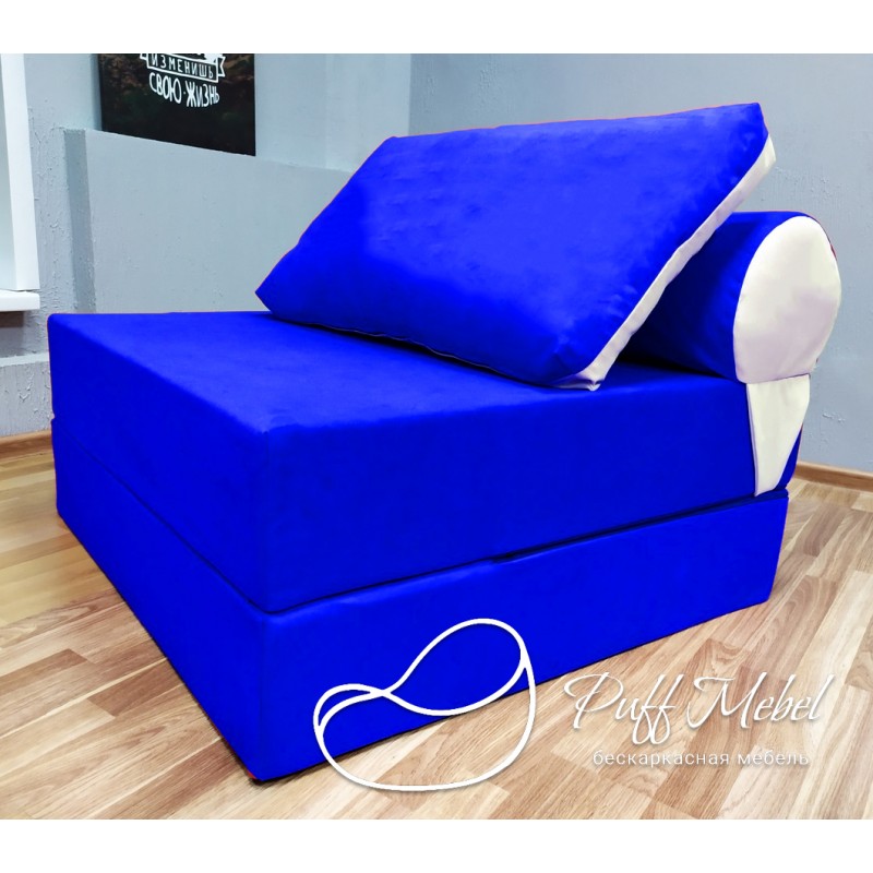 Бескаркасный диван 100х100х40см, цвет синий, материал Велюр, Sofa Fom , Puffmebel 