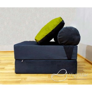 Бескаркасный диван 80х90х40см, цвет серый+зелёный, материал Велюр, Sofa Roll , Puffmebel 