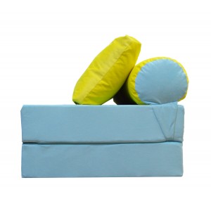 Бескаркасный диван 140х90х40см, цвет голубой+желтый , материал Велюр, Sofa Roll Long, Puffmebel 