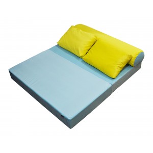 Бескаркасный диван 140х90х40см, цвет голубой+желтый , материал Велюр, Sofa Roll Long, Puffmebel 
