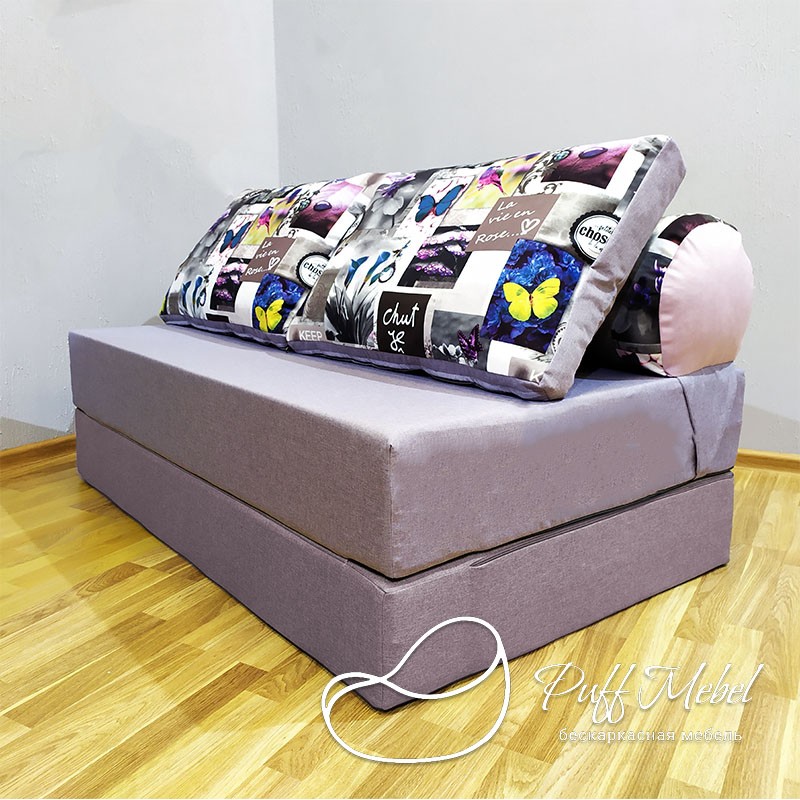 Диван трансформер Sofa Roll Long  Бледно-фиолетовый + Бабочки велюр