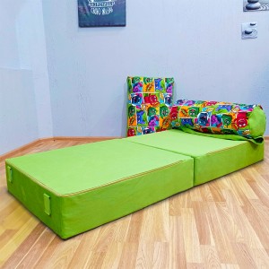 Бескаркасный диван 80х90х40см, цвет яблоко+монстрики, материал Велюр, Sofa Roll , Puffmebel 