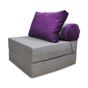 Бескаркасный диван 80х90х40см, цвет серый+фиолетовый , материал Рогожка+Велюр, Sofa Roll , Puffmebel 