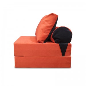 Бескаркасный диван 80х90х40см, цвет оранжевый+чёрный, материал Велюр, Sofa Roll , Puffmebel 