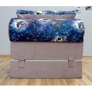 Бескаркасный диван 80х90х40см, цвет бледно-лиловый +  "Космопузики", материал Велюр, Sofa Roll , Puffmebel 