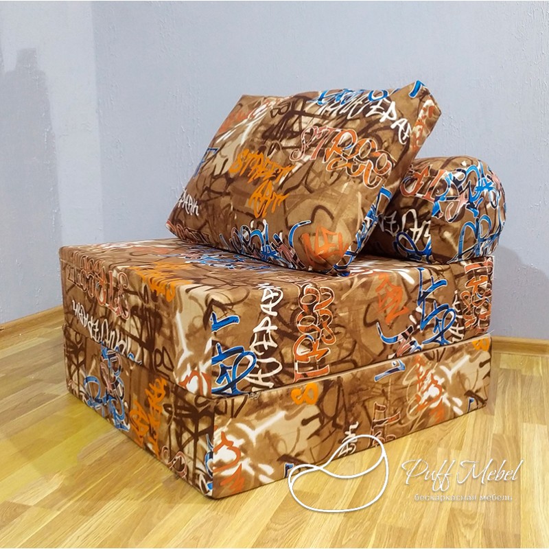 Бескаркасный диван 80х90х40см, цвет кофе дринк, материал Велюр, Sofa Roll , Puffmebel 