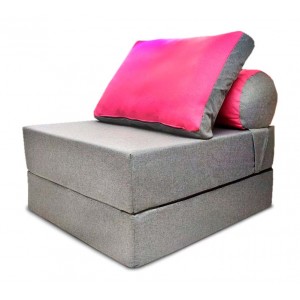 Бескаркасный диван 80х90х40см, цвет серый+розовый, материал Рогожка+Велюр, Sofa Roll , Puffmebel 