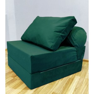 Бескаркасный диван 80х90х40см, цвет тёмно-зелёный, материал Велюр, Sofa Roll , Puffmebel 
