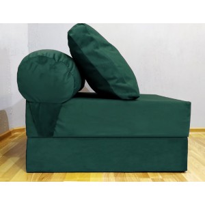 Бескаркасный диван 80х90х40см, цвет тёмно-зелёный, материал Велюр, Sofa Roll , Puffmebel 
