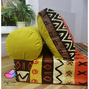 Бескаркасный диван 80х90х40см, цвет африкан+салатовый, материал Жаккард+Велюр, Sofa Roll , Puffmebel 